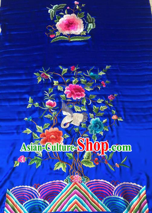 Chinese Traditional Embroidered Crane Peony Cloth Patches Handmade Embroidery Craft Silk Fabric