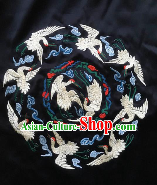 Chinese Traditional Embroidered Crane Cloth Patches Handmade Embroidery Craft Silk Fabric
