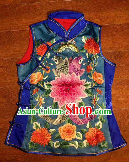 Chinese Traditional Silk Costume Tang Suit Embroidered Peony Vest for Women