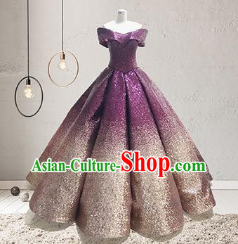 Top Grade Stage Performance Costumes Elegant Purple Sequins Full Dress for Women