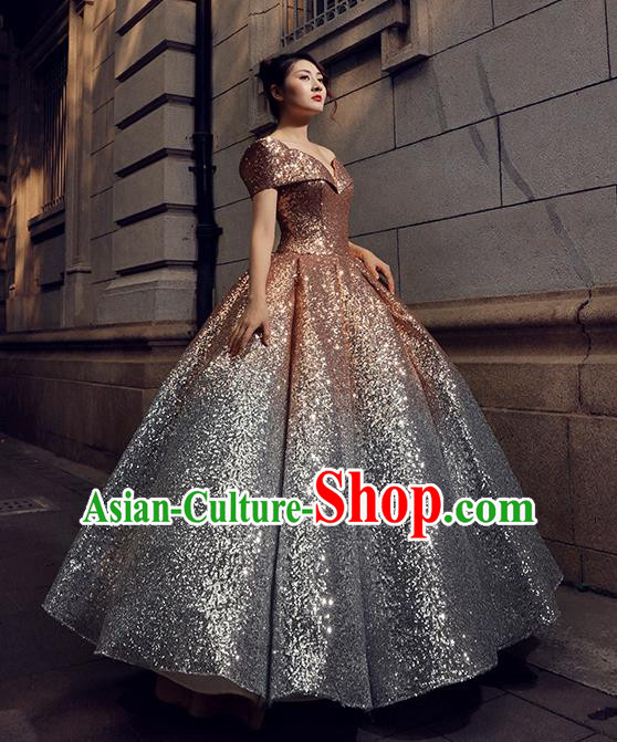 Top Grade Stage Performance Costumes Elegant Golden Sequins Full Dress for Women