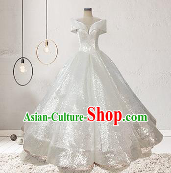 Top Grade Stage Performance Costumes Elegant White Sequins Full Dress for Women