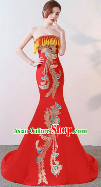 Chinese Traditional Costumes Elegant Embroidered Full Dress Wedding Qipao Dress for Women