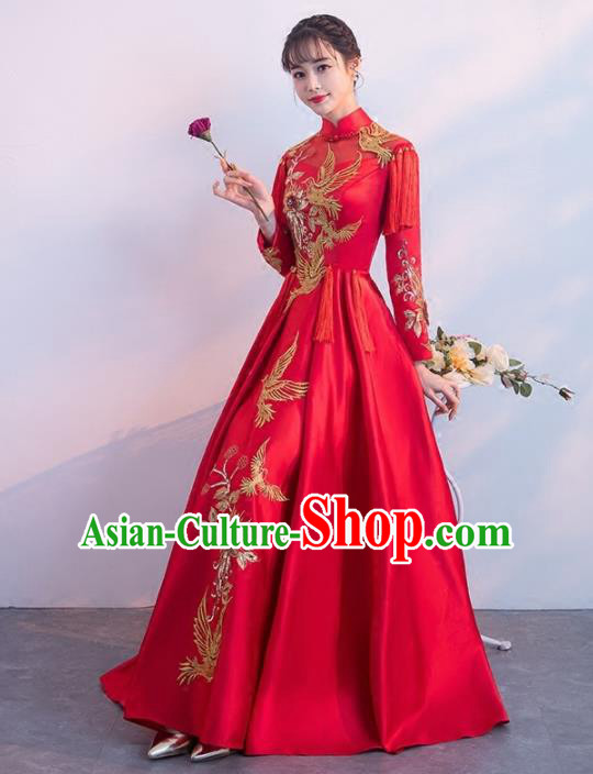 Chinese Traditional Costumes Elegant Wedding Full Dress Red Qipao Dress for Women