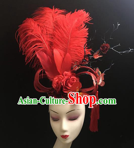 Top Halloween Catwalks Hair Accessories Brazilian Carnival Red Feather Peony Headdress for Women