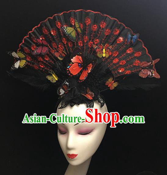 Top Halloween Hair Accessories Chinese Traditional Catwalks Black Fan Headdress for Women