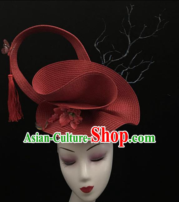 Top Halloween Catwalks Hair Accessories Brazilian Carnival Red Giant Top Hat Headdress for Women