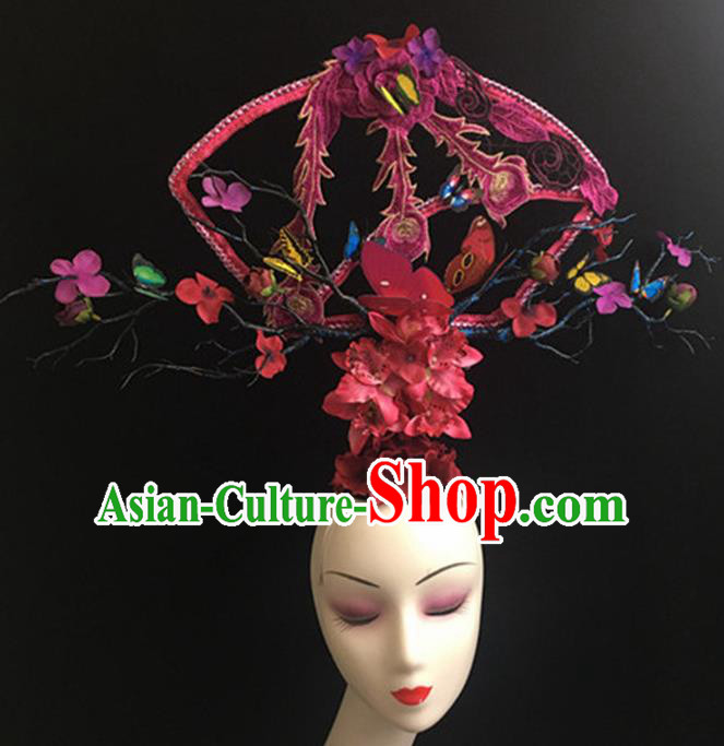 Top Halloween Giant Phoenix Hair Accessories Chinese Traditional Catwalks Headpiece for Women