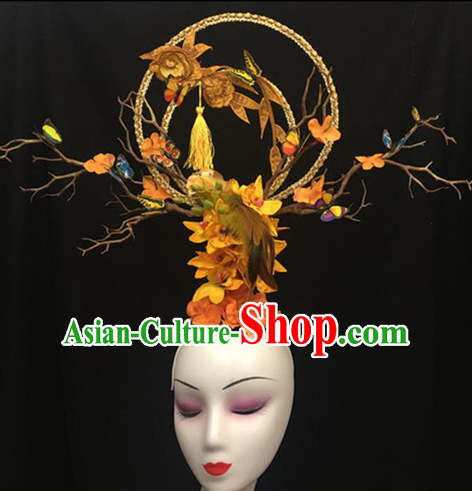 Top Halloween Stage Show Giant Hair Accessories Chinese Traditional Catwalks Birds Headpiece for Women