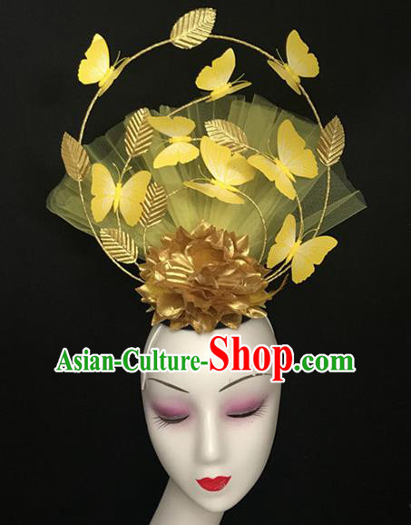 Top Halloween Catwalks Hair Accessories Stage Show Yellow Butterfly Headdress for Women