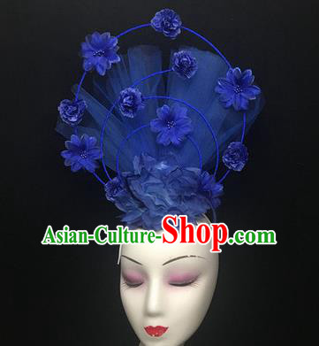 Top Halloween Catwalks Hair Accessories Stage Show Blue Veil Headdress for Women