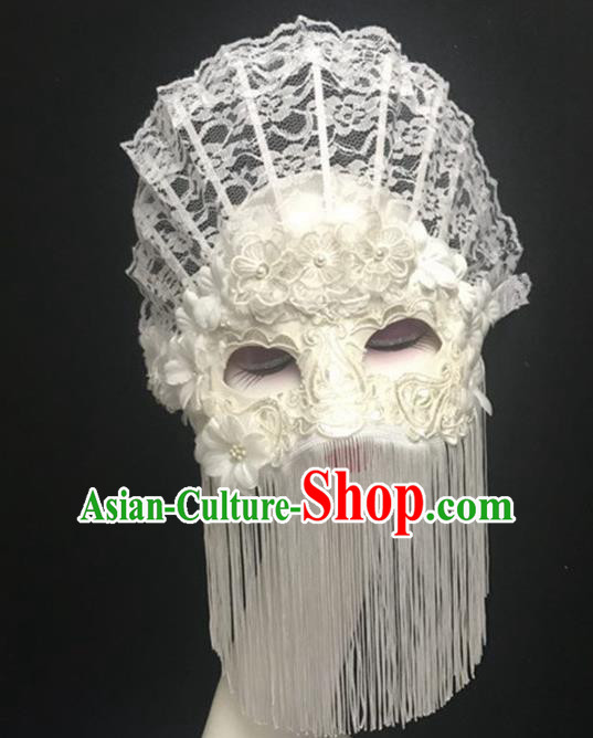 Top Halloween Accessories Brazilian Carnival Catwalks White Lace Tassel Masks for Women