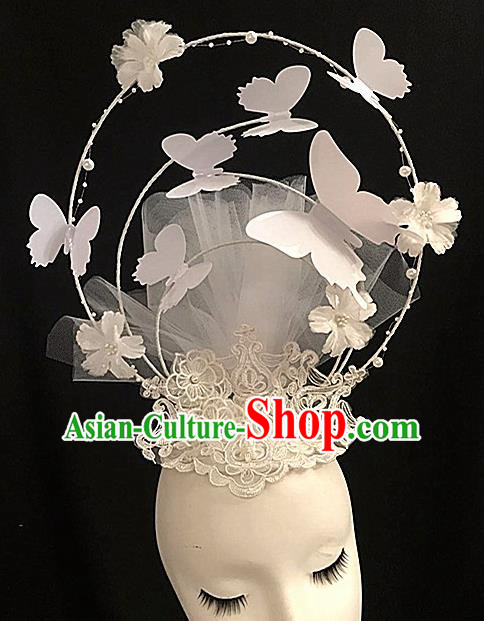 Top Halloween White Butterfly Giant Hair Accessories Stage Show Chinese Traditional Palace Catwalks Headpiece for Women