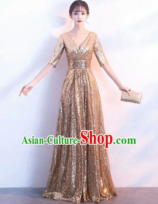 Top Grade Stage Performance Costumes Modern Dance Elegant Golden Full Dress for Women