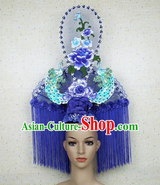 Asian Chinese Traditional Palace Hair Accessories Catwalks Peacock Headdress for Women