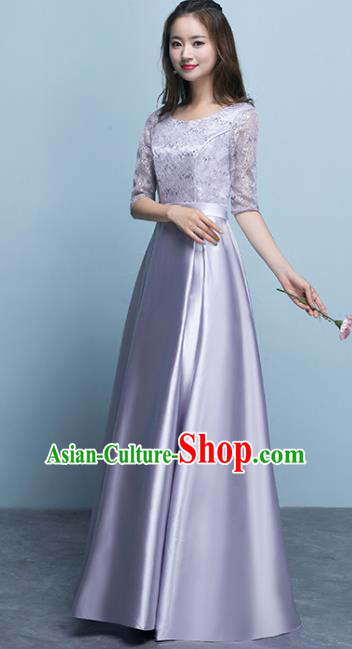 Top Grade Stage Performance Compere Lilac Formal Dress Chorus Elegant Lace Full Dress for Women