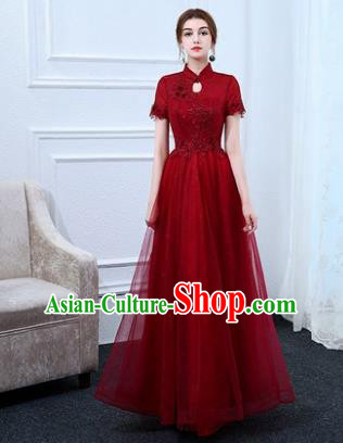 Top Grade Stage Performance Compere Formal Dress Chorus Elegant Red Veil Full Dress for Women