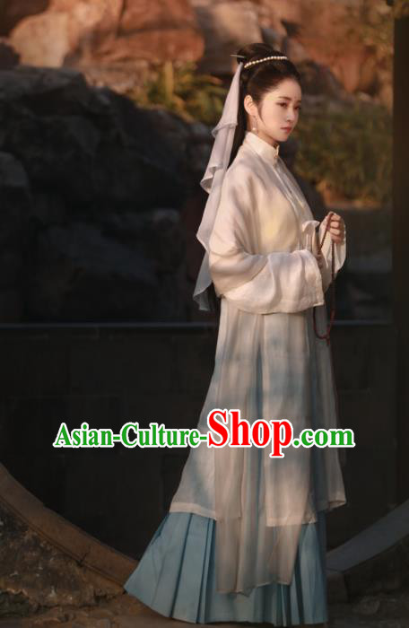 Traditional Chinese Ancient Taoist Nun Hanfu Dress Ming Dynasty Nobility Lady Silk Historical Costumes Complete Set