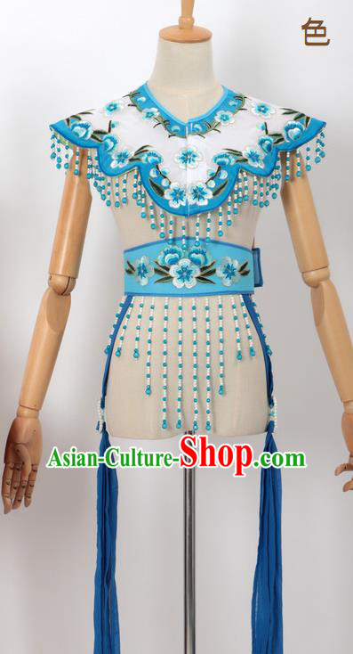 Chinese Traditional Beijing Opera Diva Accessories Lake Blue Shoulder Cape and Belt for Women