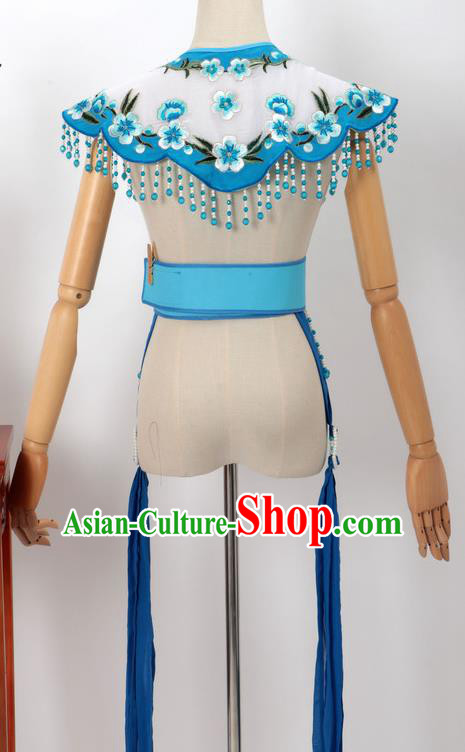 Chinese Traditional Beijing Opera Diva Accessories Lake Blue Shoulder Cape and Belt for Women