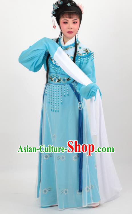 Chinese Traditional Professional Beijing Opera Diva Costumes Ancient Imperial Consort Blue Dress for Women