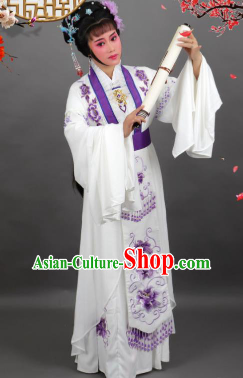 Professional Chinese Traditional Beijing Opera Embroidered White Dress Ancient Palace Princess Costume for Women