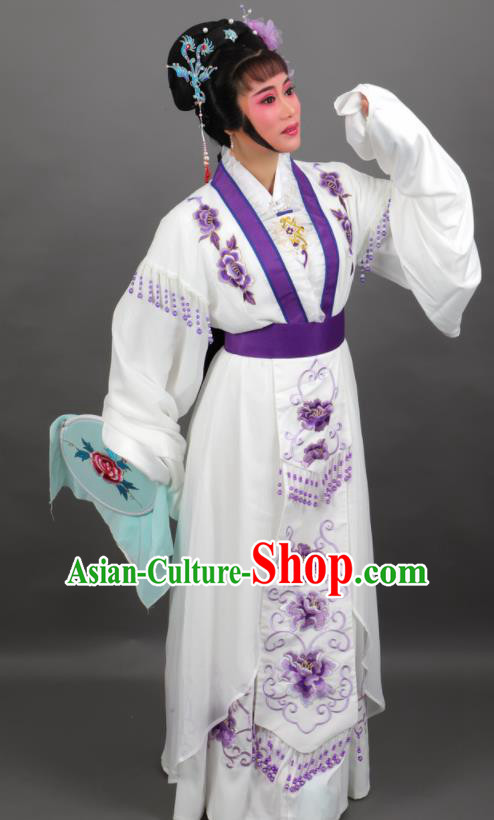 Professional Chinese Traditional Beijing Opera Embroidered White Dress Ancient Palace Princess Costume for Women