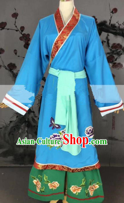 Professional Chinese Traditional Beijing Opera Blue Dress Ancient Old Dame Costume for Women