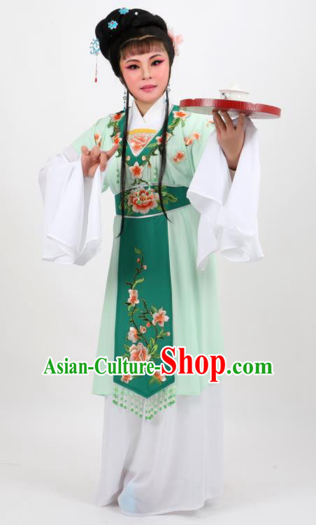 Chinese Traditional Peking Opera Diva Kou Zhu Green Dress Ancient Court Maid Costume for Women