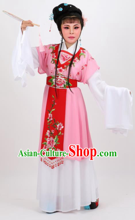 Chinese Traditional Peking Opera Diva Kou Zhu Pink Dress Ancient Court Maid Costume for Women