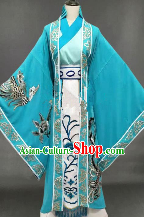 Chinese Traditional Peking Opera Diva Blue Dress Ancient Court Queen Costume for Women