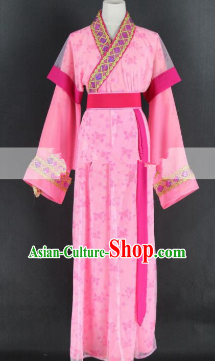 Chinese Traditional Peking Opera Diva Pink Dress Ancient Country Lady Costume for Women