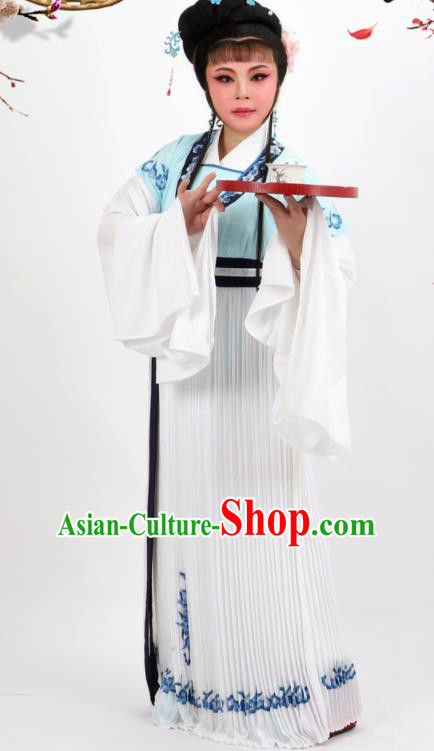 Professional Chinese Traditional Peking Opera Diva White Dress Ancient Young Lady Costume for Women