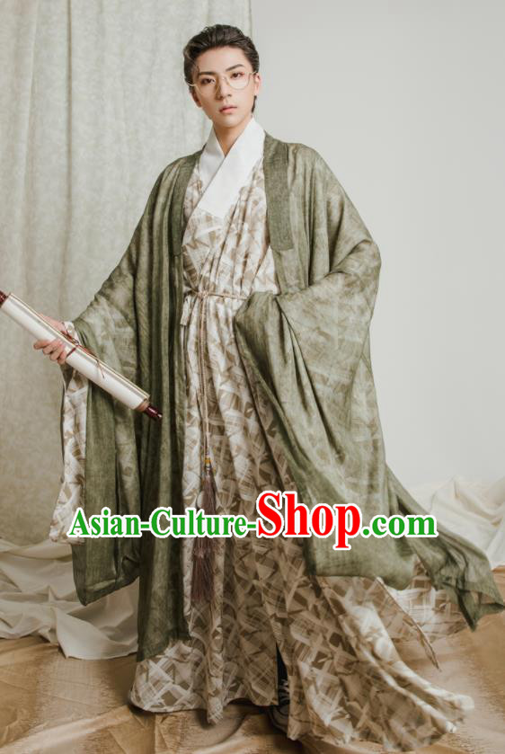 Asian Chinese Jin Dynasty Scholar Hanfu Clothing Traditional Ancient Swordsman Costumes for Men