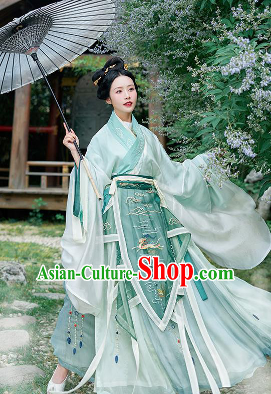 Asian Chinese Jin Dynasty Court Princess Green Hanfu Dress Traditional Ancient Drama Goddess Luo Costumes for Women