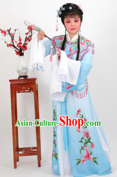 Chinese Traditional Peking Opera Actress Court Princess Blue Dress Ancient Palace Lady Costume for Women