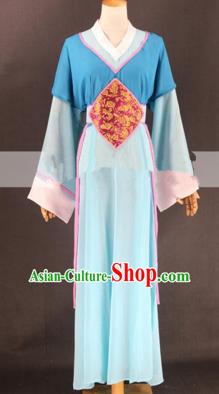 Chinese Traditional Peking Opera Actress Court Maid Blue Dress Ancient Servant Girl Costume for Women