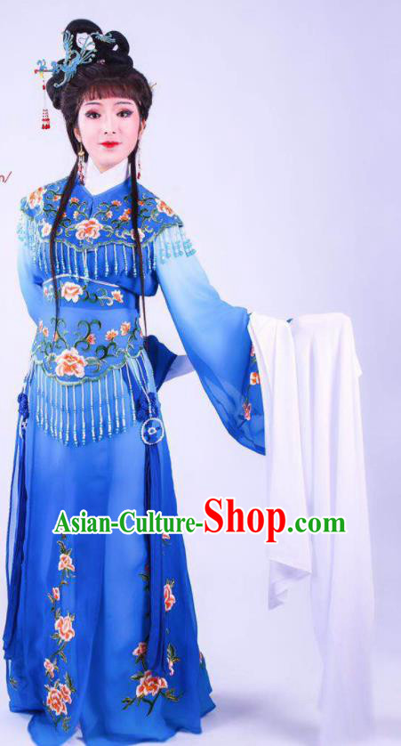Chinese Traditional Peking Opera Actress Hua Tan Royalblue Dress Ancient Rich Lady Costume for Women