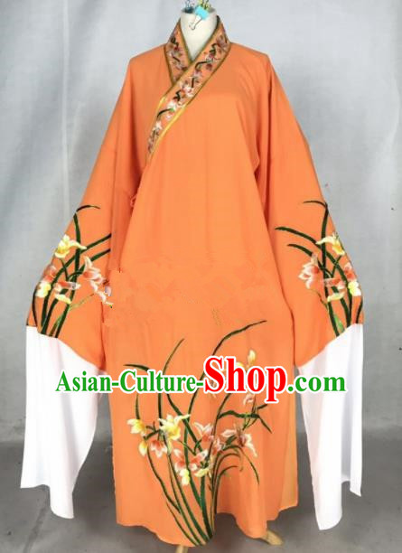 Chinese Traditional Beijing Opera Niche Embroidered Orchid Orange Robe Ancient Number One Scholar Costume for Men