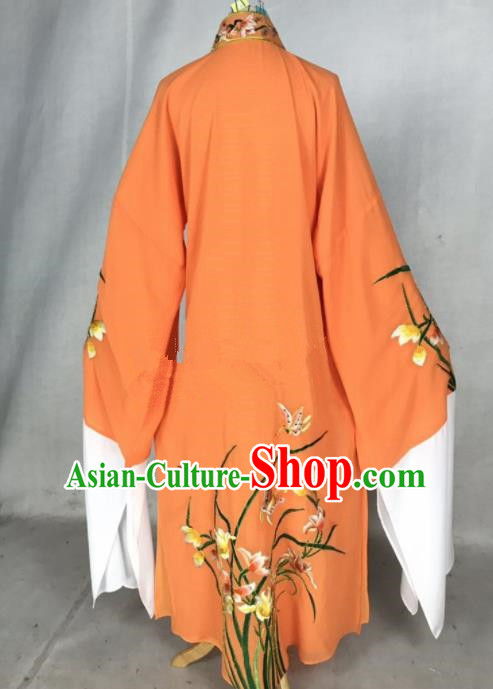 Chinese Traditional Beijing Opera Niche Embroidered Orchid Orange Robe Ancient Number One Scholar Costume for Men