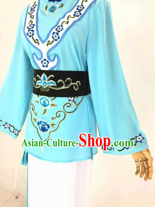 Chinese Traditional Peking Opera Actress Maidservant Blue Dress Ancient Country Lady Costume for Women