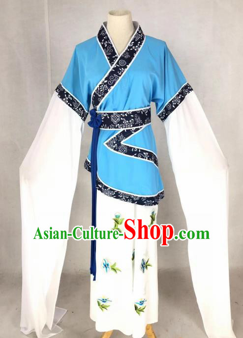 Chinese Traditional Peking Opera Actress Blue Dress Ancient Maidservant Country Lady Costume for Women