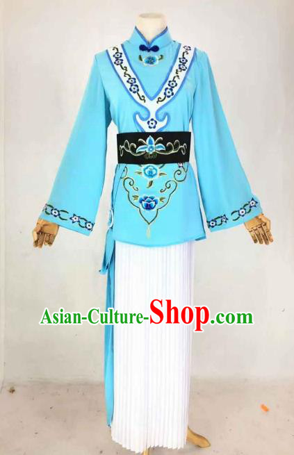 Chinese Traditional Peking Opera Actress Maidservant Blue Dress Ancient Country Lady Costume for Women