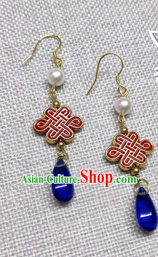 Chinese Traditional Hanfu Cloisonne Red Earrings Ancient Princess Ear Accessories for Women