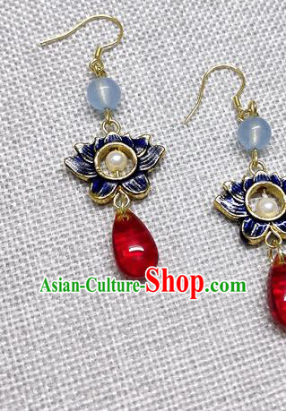 Chinese Traditional Hanfu Cloisonne Lotus Earrings Ancient Princess Ear Accessories for Women