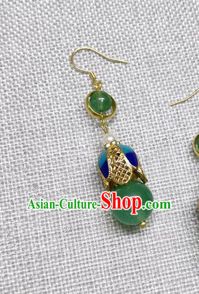 Chinese Traditional Hanfu Green Bead Magnolia Earrings Ancient Princess Ear Accessories for Women