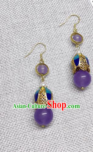 Chinese Traditional Hanfu Purple Bead Magnolia Earrings Ancient Princess Ear Accessories for Women