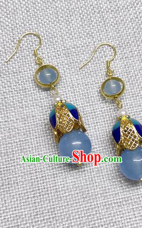 Chinese Traditional Hanfu Blue Bead Magnolia Earrings Ancient Princess Ear Accessories for Women