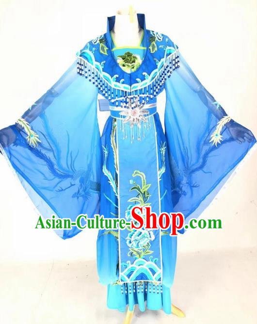 Chinese Traditional Peking Opera Actress Empress Blue Dress Ancient Court Queen Costume for Women