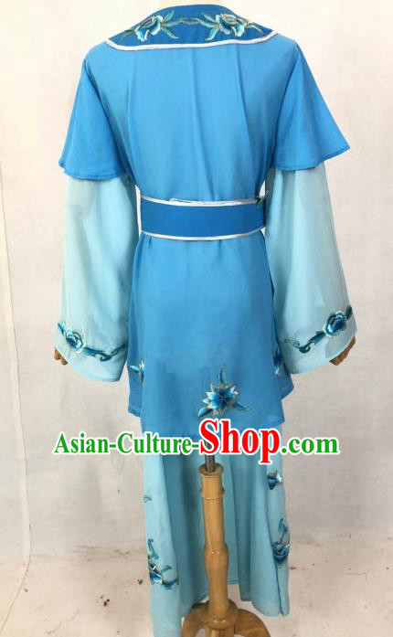 Chinese Traditional Peking Opera Country Lady Blue Dress Ancient Servant Girl Costume for Women